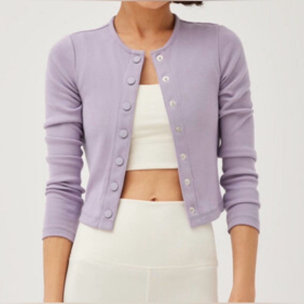 Outdoor Voices NWT Cozy Rib Cropped Cardigan Small “Earl Grey”
